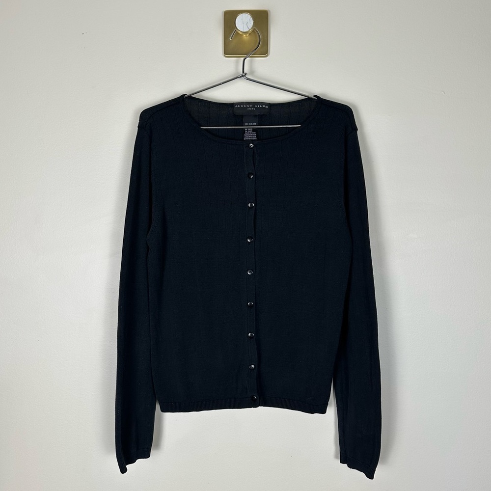 SOLD - Black Knit Silk Cardigan with Buttons
